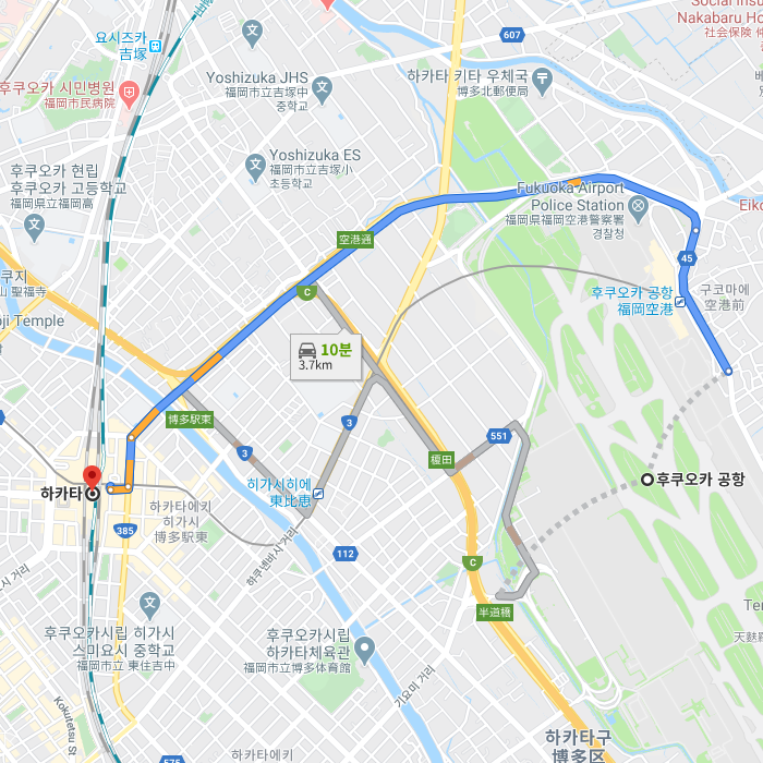  -후쿠오카 공항에서 JR 하카타역까지 지하철로 5분 소요. JR 하카타역에서 호텔까지 도보 약 4분